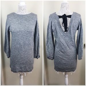 BP Gray Long Sleeve sweater Dress with Black Bow Detail